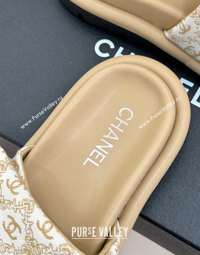 Chanel Printed Canvas Pillow Flat Slides Sandal Beige 2025 CH041607 (MD-250416056)