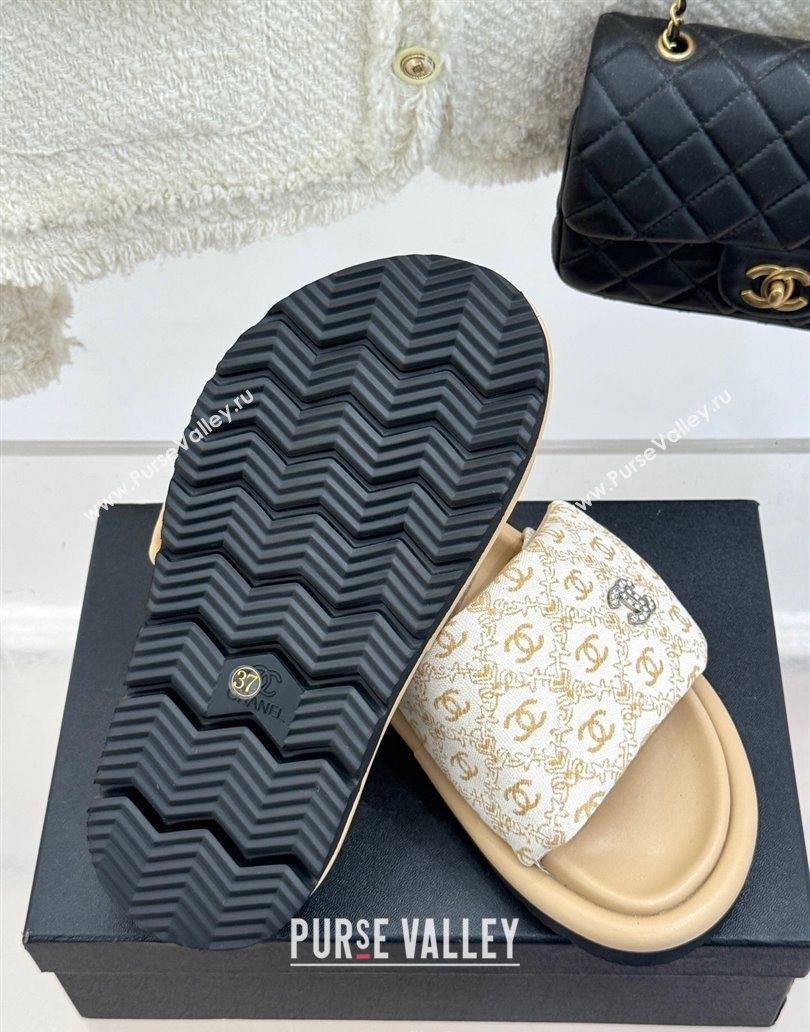 Chanel Printed Canvas Pillow Flat Slides Sandal Beige 2025 CH041607 (MD-250416056)