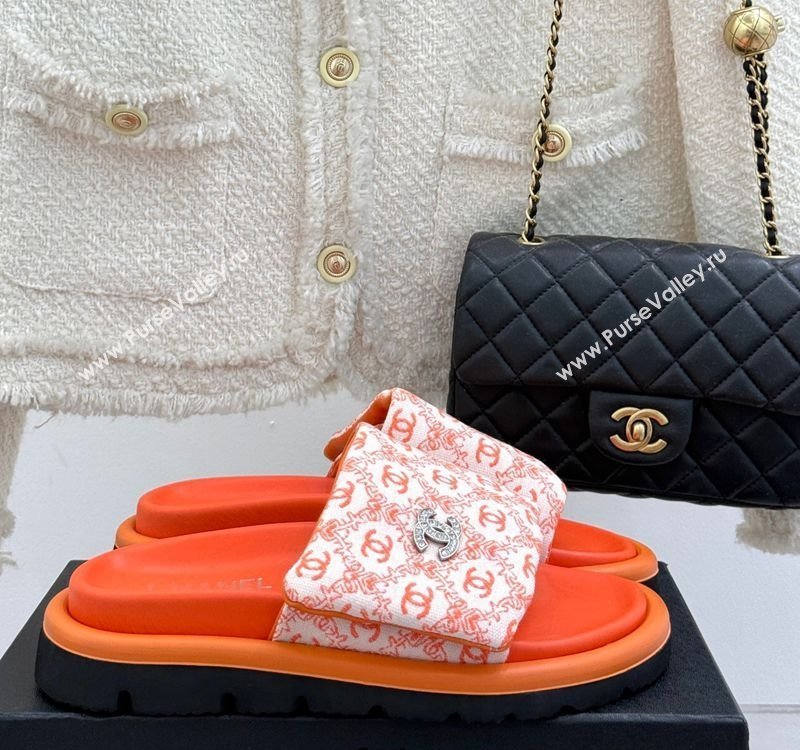 Chanel Printed Canvas Pillow Flat Slides Sandal Orange 2025 CH041607 (MD-250416057)