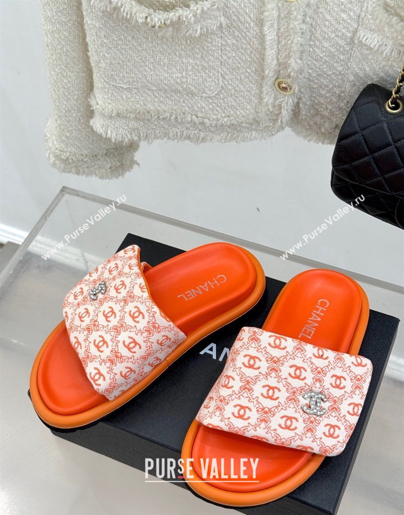 Chanel Printed Canvas Pillow Flat Slides Sandal Orange 2025 CH041607 (MD-250416057)