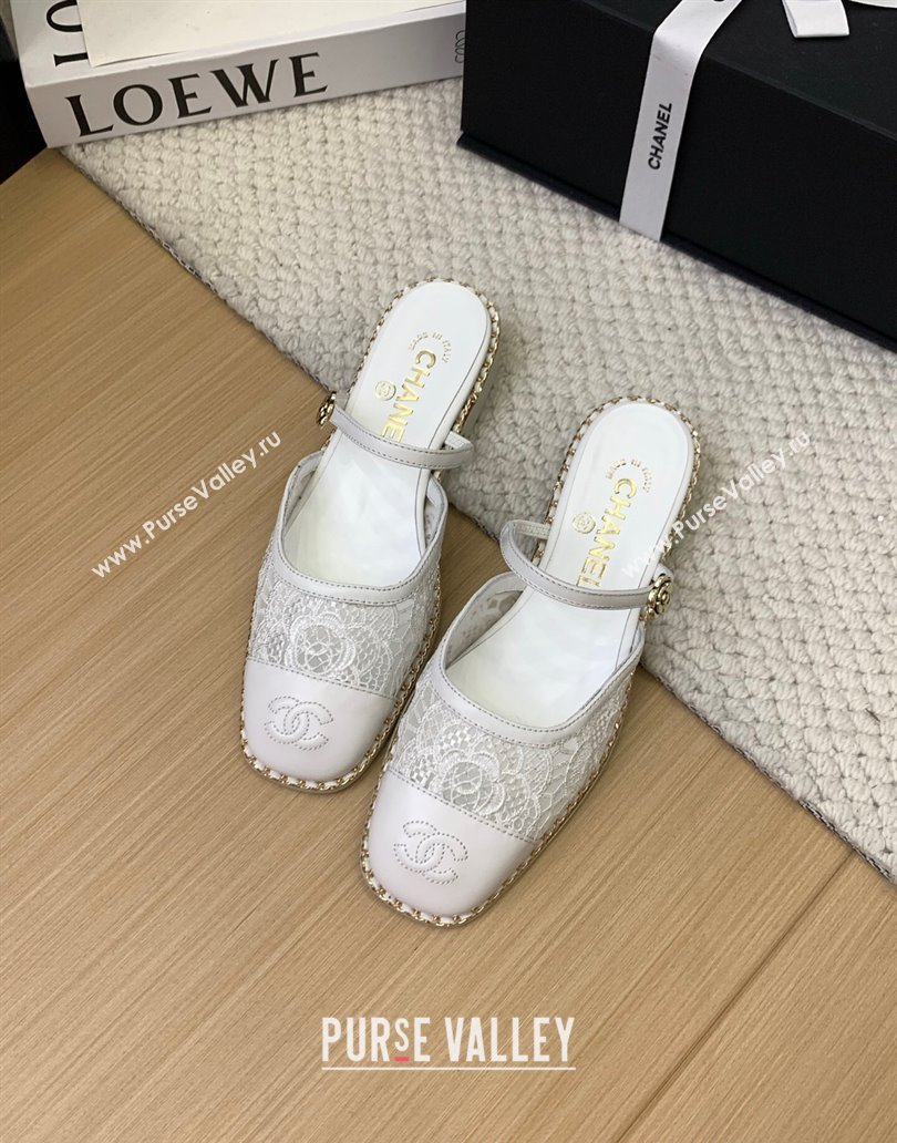 Chanel Lace Calfskin Flat Mules White 2025 CH041612 (MD-250416086)