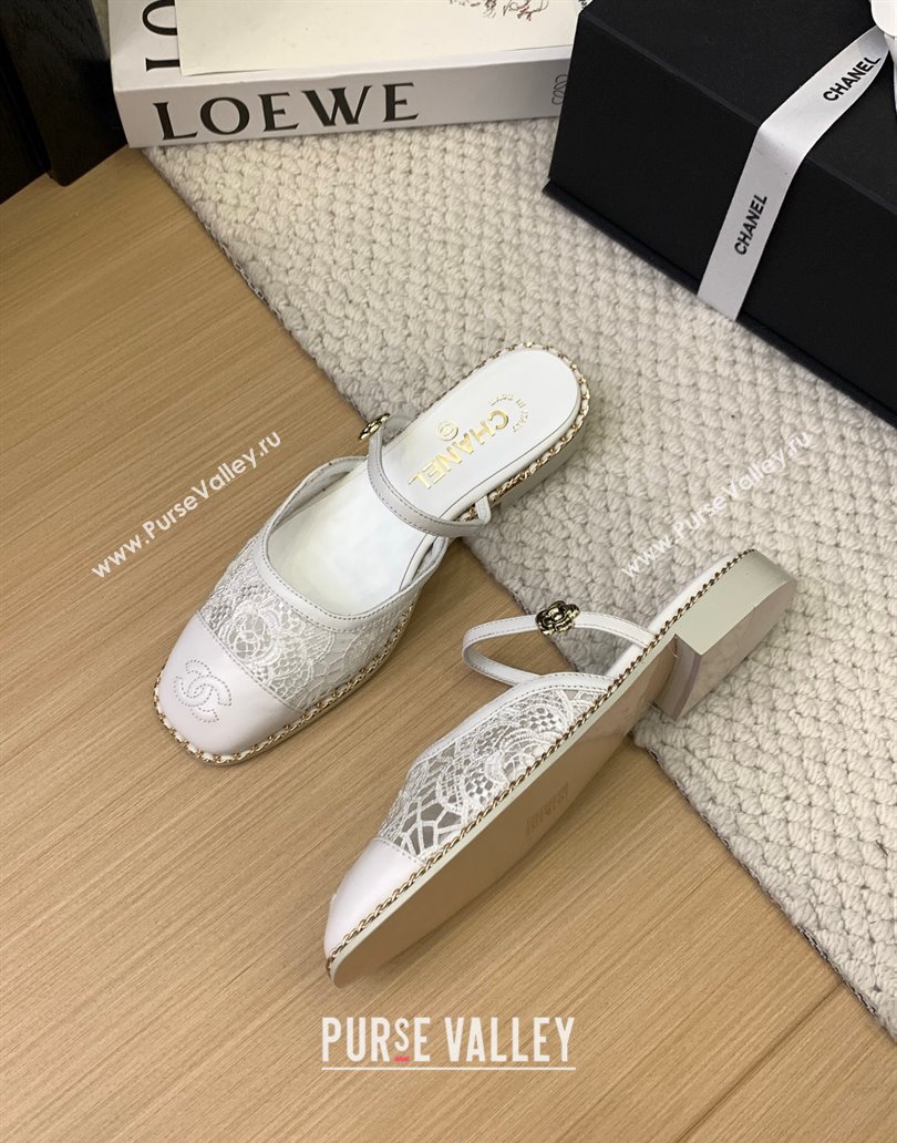 Chanel Lace Calfskin Flat Mules White 2025 CH041612 (MD-250416086)