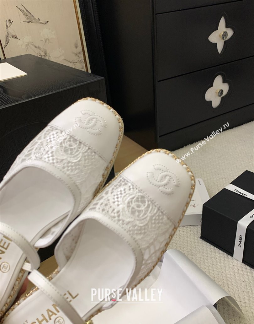 Chanel Lace Calfskin Flat Mules White 2025 CH041612 (MD-250416086)