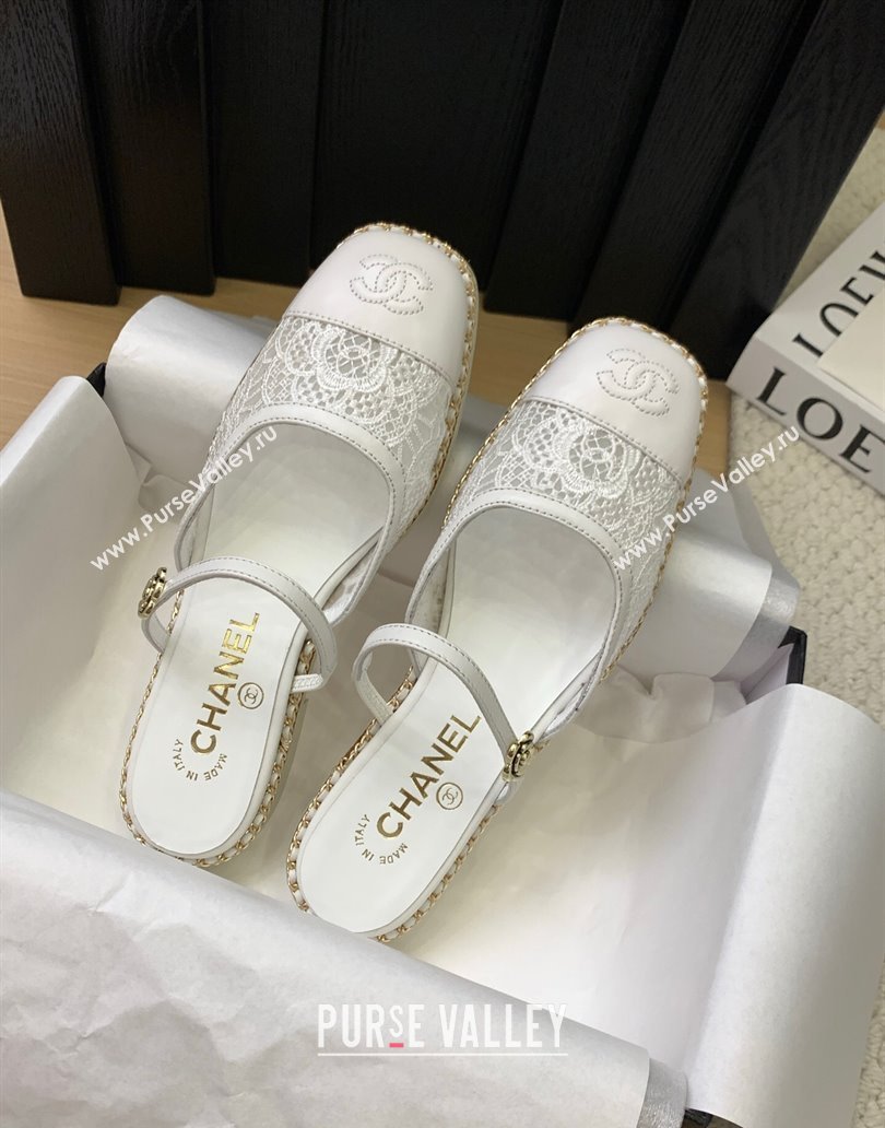 Chanel Lace Calfskin Flat Mules White 2025 CH041612 (MD-250416086)