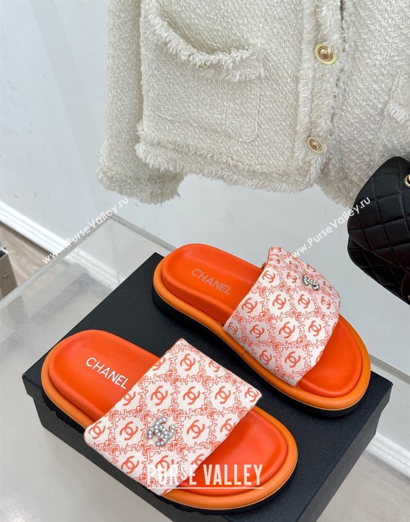 Chanel Printed Canvas Pillow Flat Slides Sandal Orange 2025 CH041607 (MD-250416057)