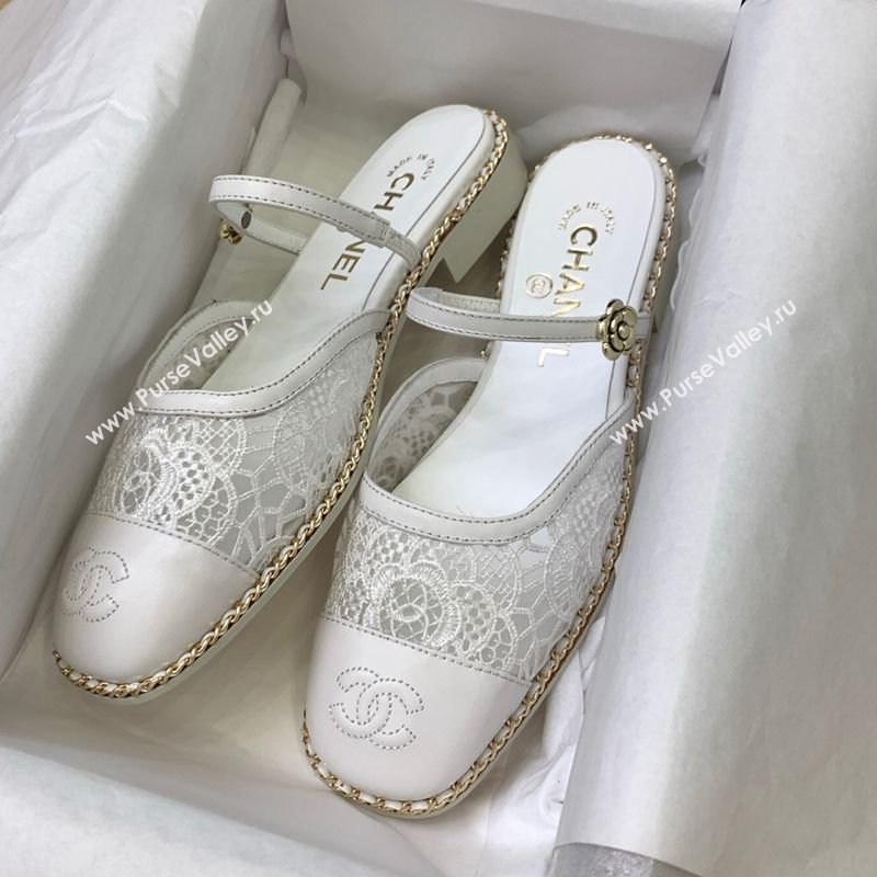 Chanel Lace Calfskin Flat Mules White 2025 CH041612 (MD-250416086)