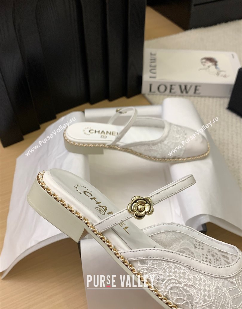 Chanel Lace Calfskin Flat Mules White 2025 CH041612 (MD-250416086)