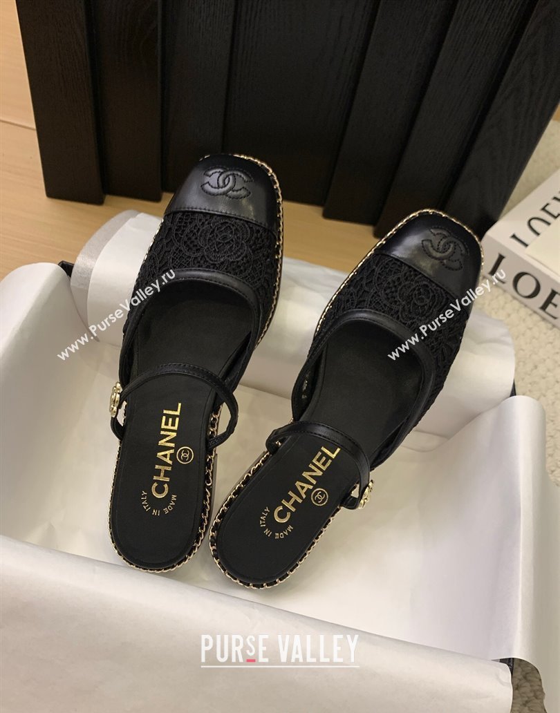 Chanel Lace Calfskin Flat Mules Black 2025 CH041612 (MD-250416087)