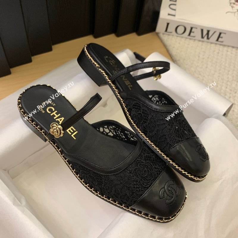 Chanel Lace Calfskin Flat Mules Black 2025 CH041612 (MD-250416087)