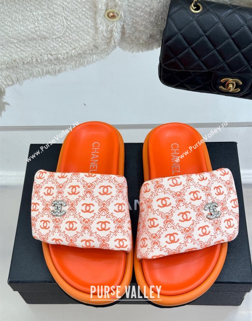 Chanel Printed Canvas Pillow Flat Slides Sandal Orange 2025 CH041607 (MD-250416057)