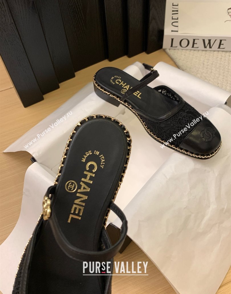 Chanel Lace Calfskin Flat Mules Black 2025 CH041612 (MD-250416087)