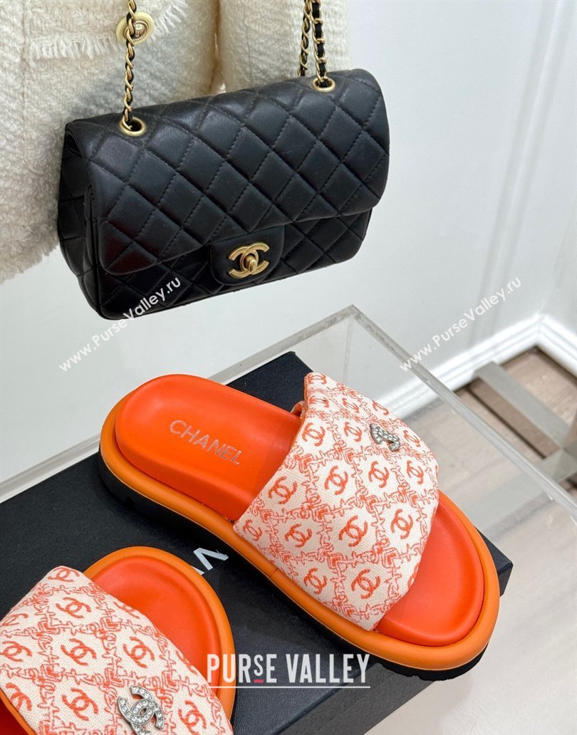 Chanel Printed Canvas Pillow Flat Slides Sandal Orange 2025 CH041607 (MD-250416057)