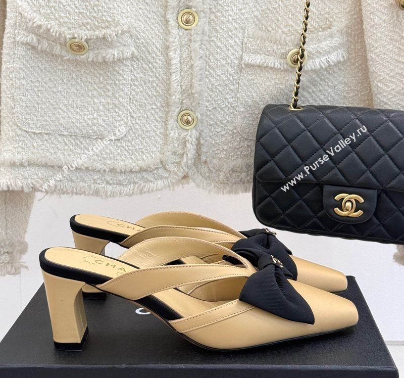 Chanel Lambskin Heel Mules with Bow Beige 2025 CH041612 (MD-250416089)