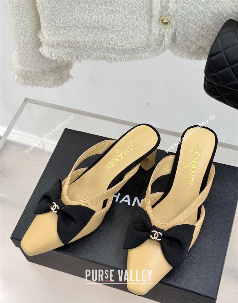 Chanel Lambskin Heel Mules with Bow Beige 2025 CH041612 (MD-250416089)
