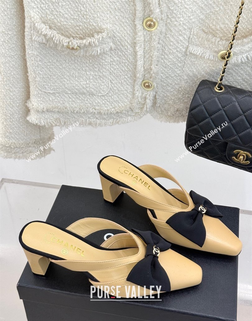 Chanel Lambskin Heel Mules with Bow Beige 2025 CH041612 (MD-250416089)