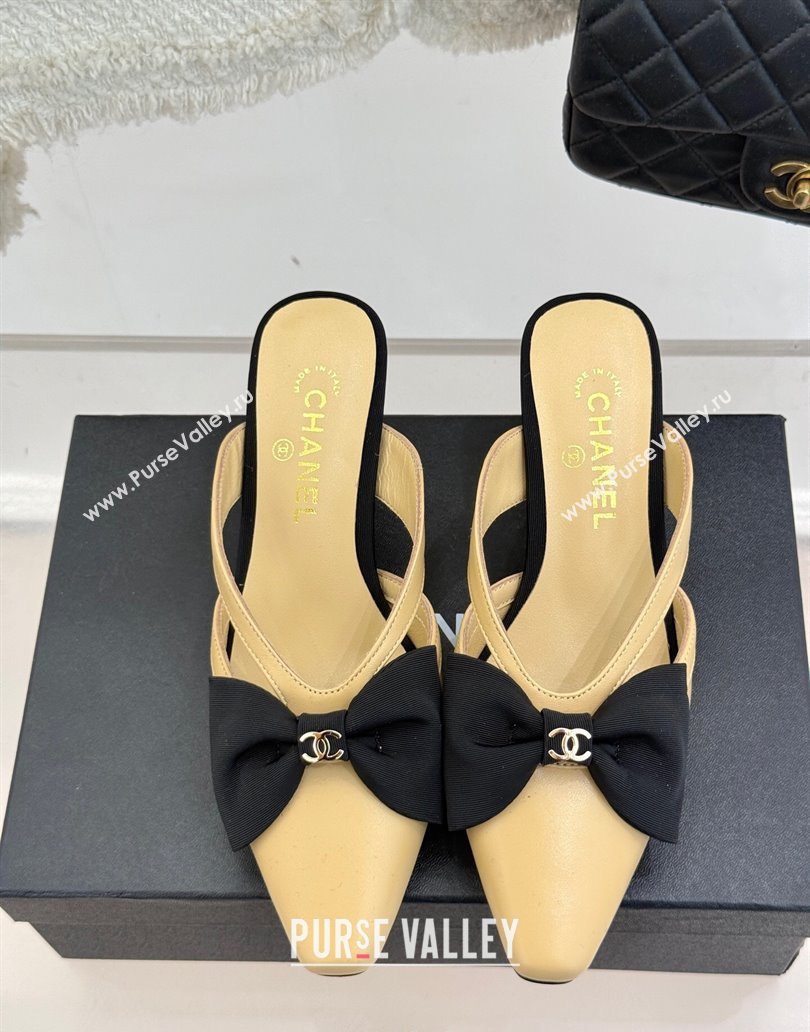 Chanel Lambskin Heel Mules with Bow Beige 2025 CH041612 (MD-250416089)