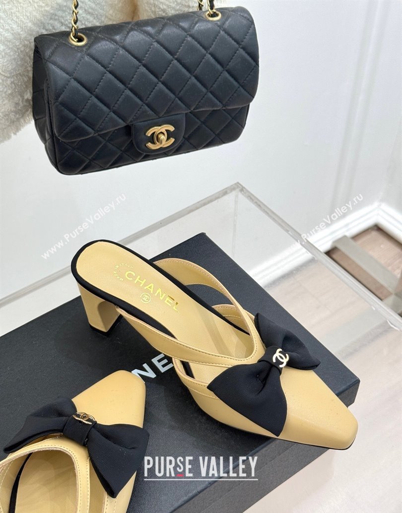 Chanel Lambskin Heel Mules with Bow Beige 2025 CH041612 (MD-250416089)