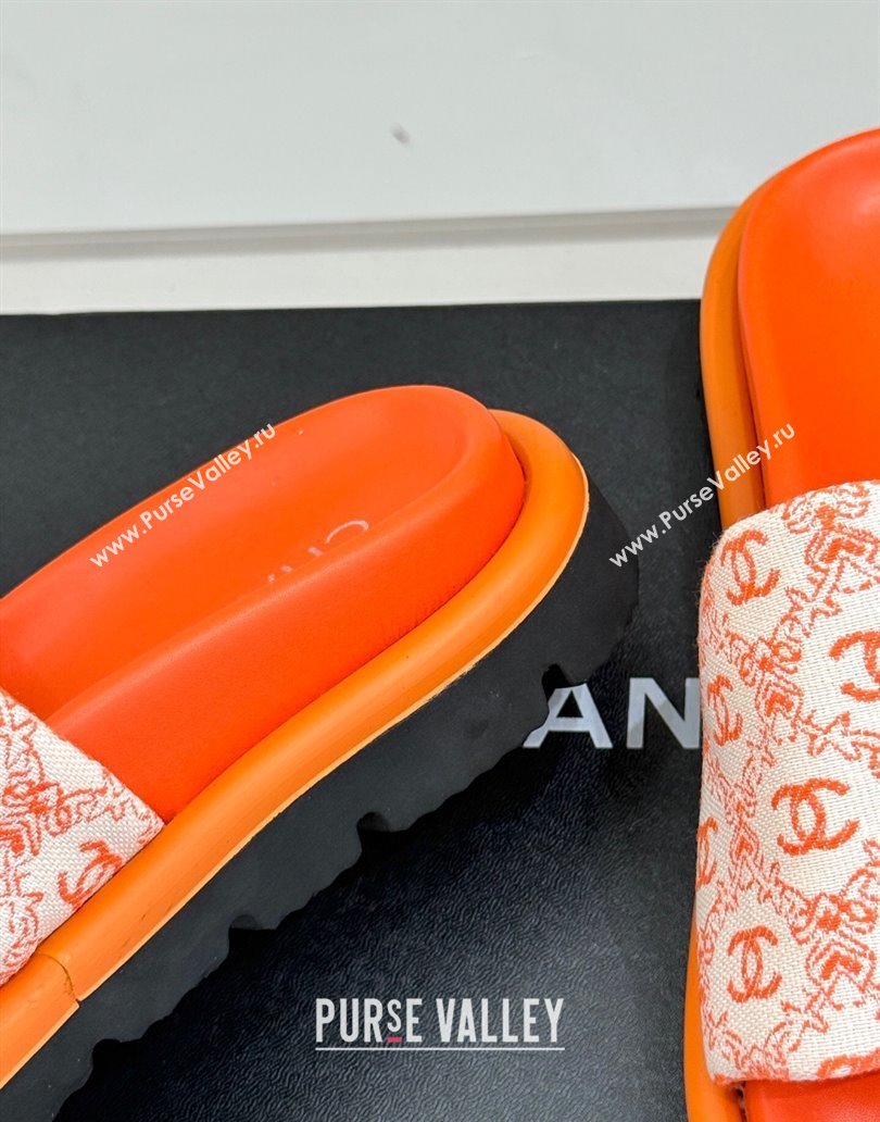 Chanel Printed Canvas Pillow Flat Slides Sandal Orange 2025 CH041607 (MD-250416057)