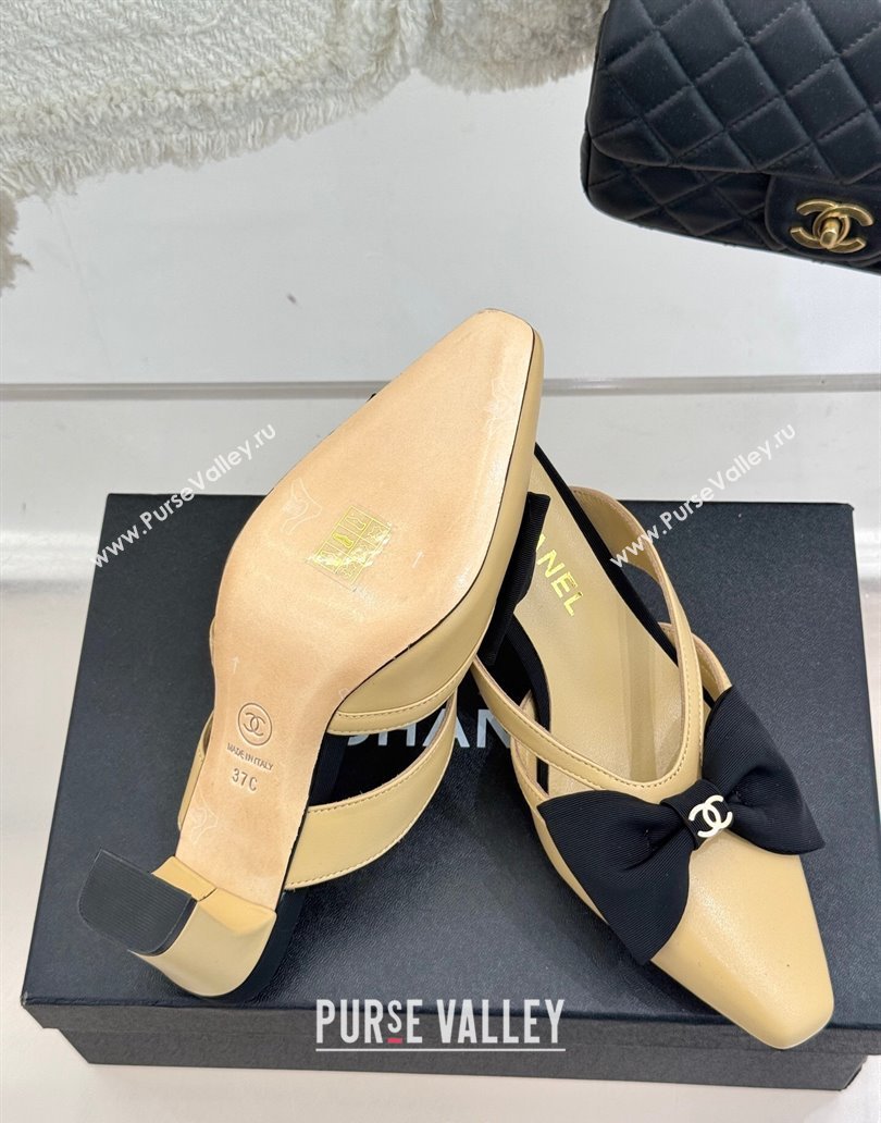 Chanel Lambskin Heel Mules with Bow Beige 2025 CH041612 (MD-250416089)