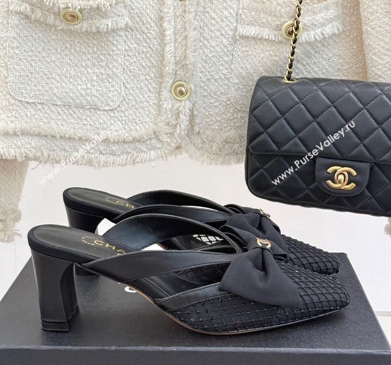 Chanel Mesh Heel Mules with Bow Black 2025 CH041612 (MD-250416091)