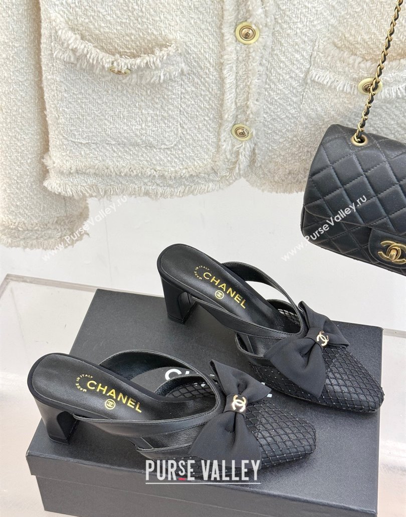 Chanel Mesh Heel Mules with Bow Black 2025 CH041612 (MD-250416091)