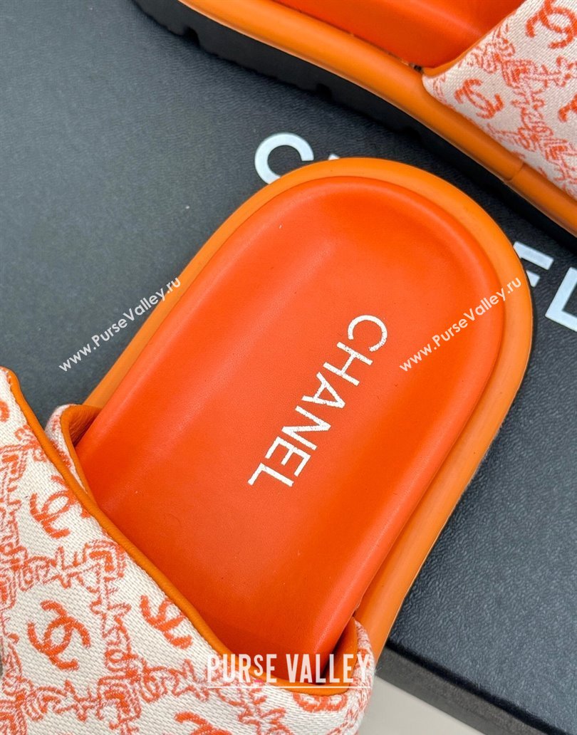 Chanel Printed Canvas Pillow Flat Slides Sandal Orange 2025 CH041607 (MD-250416057)