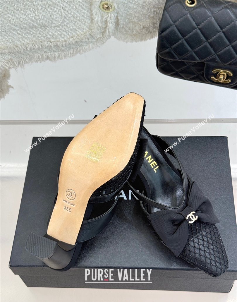Chanel Mesh Heel Mules with Bow Black 2025 CH041612 (MD-250416091)