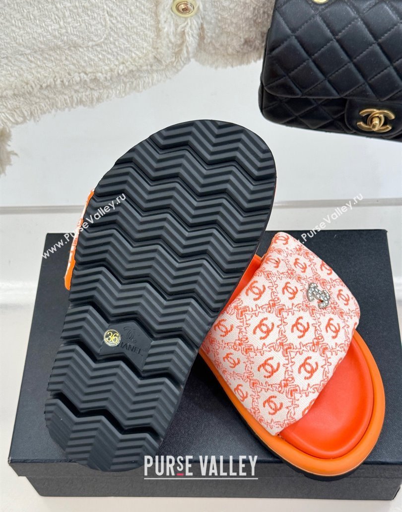 Chanel Printed Canvas Pillow Flat Slides Sandal Orange 2025 CH041607 (MD-250416057)