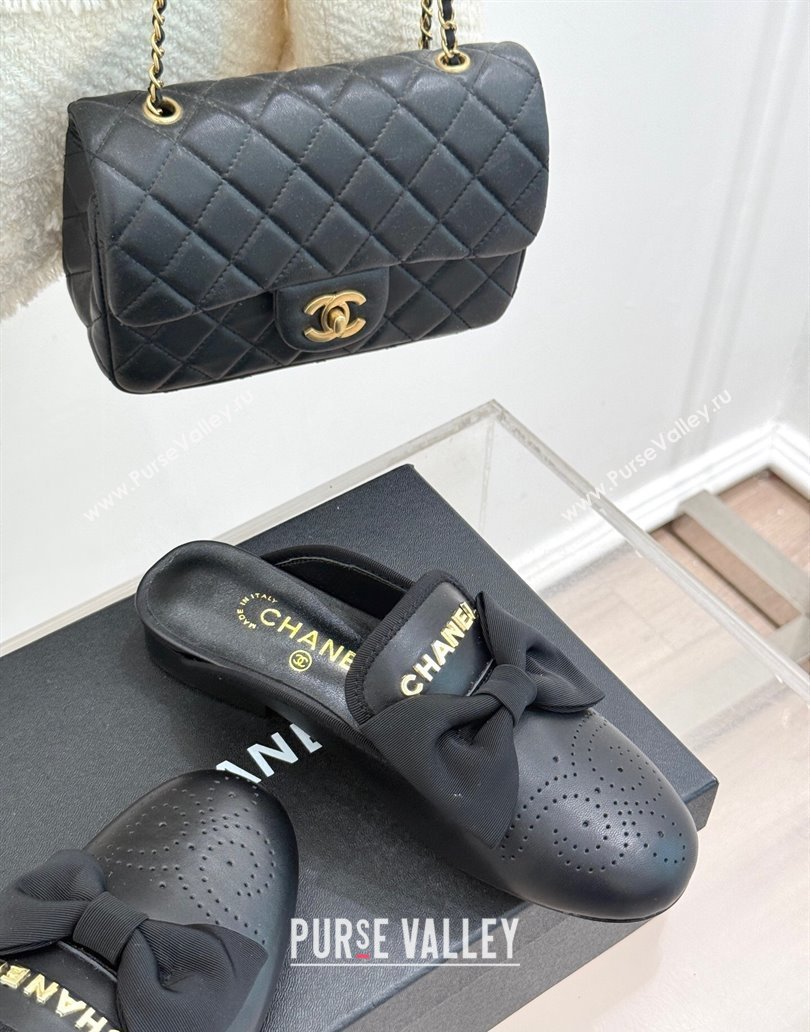 Chanel Lambskin Flat Mules with Bow Black 2025 CH041613 (MD-250416093)