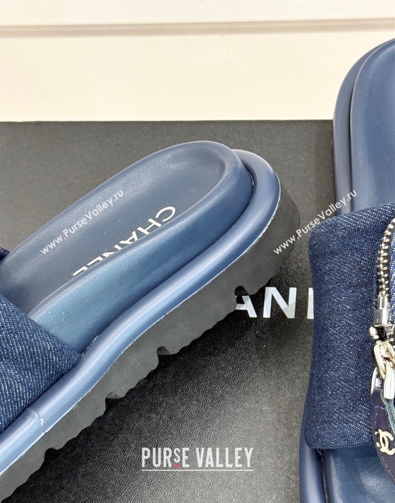 Chanel Denim Pillow Slides Sandal with Zip Pouch Navy Blue 2025 CH041614 (MD-250416096)