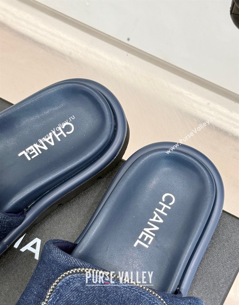 Chanel Denim Pillow Slides Sandal with Zip Pouch Navy Blue 2025 CH041614 (MD-250416096)