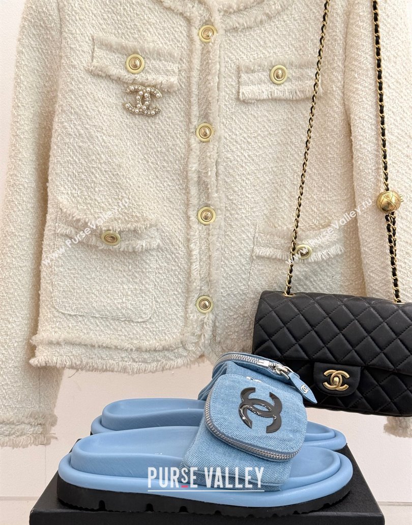 Chanel Denim Pillow Slides Sandal with Zip Pouch Light Blue 2025 CH041614 (MD-250416097)