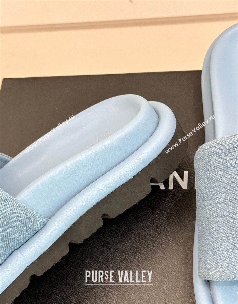 Chanel Denim Pillow Slides Sandal with Zip Pouch Light Blue 2025 CH041614 (MD-250416097)