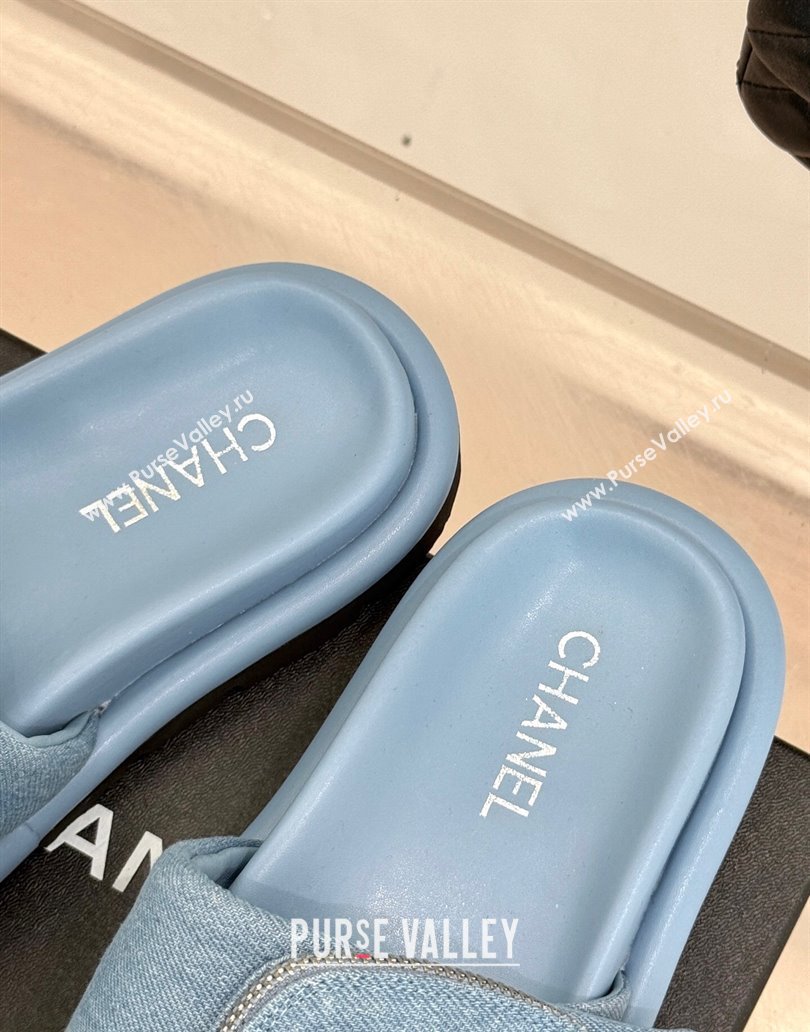 Chanel Denim Pillow Slides Sandal with Zip Pouch Light Blue 2025 CH041614 (MD-250416097)