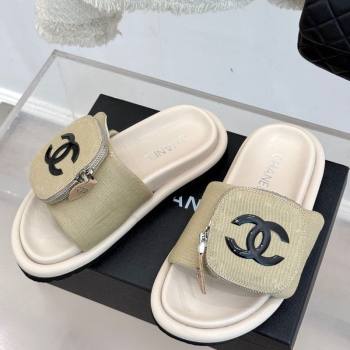 Chanel Canvas Pillow Slides Sandal with Zip Pouch Beige 2025 CH041614 (MD-250416100)