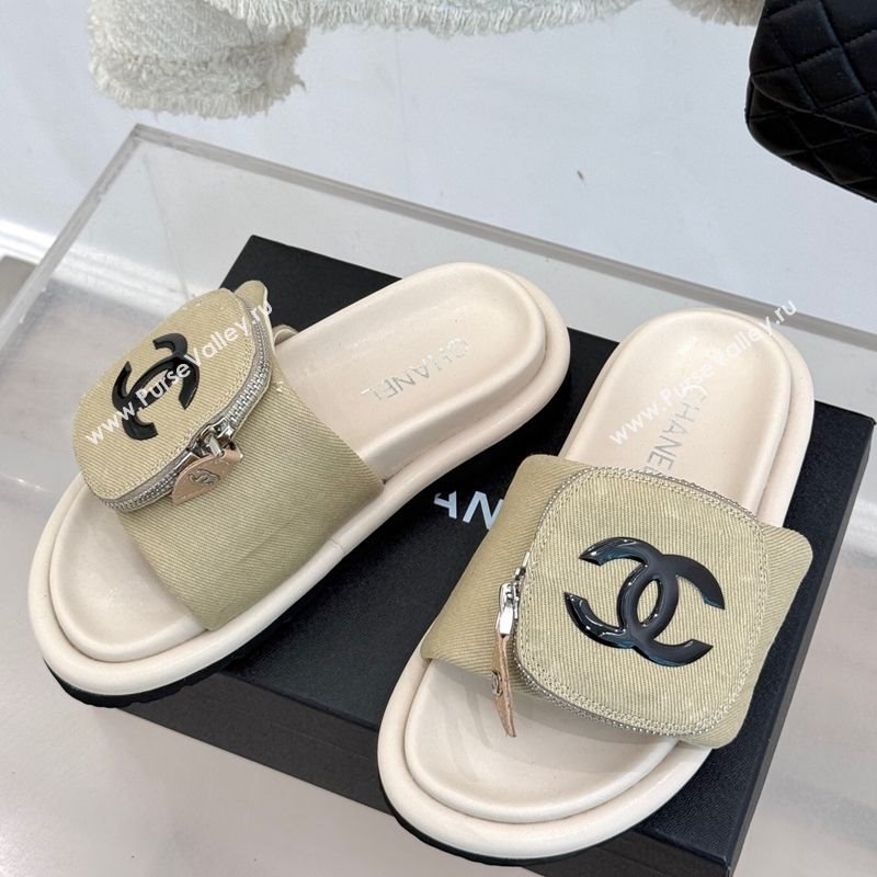 Chanel Canvas Pillow Slides Sandal with Zip Pouch Beige 2025 CH041614 (MD-250416100)