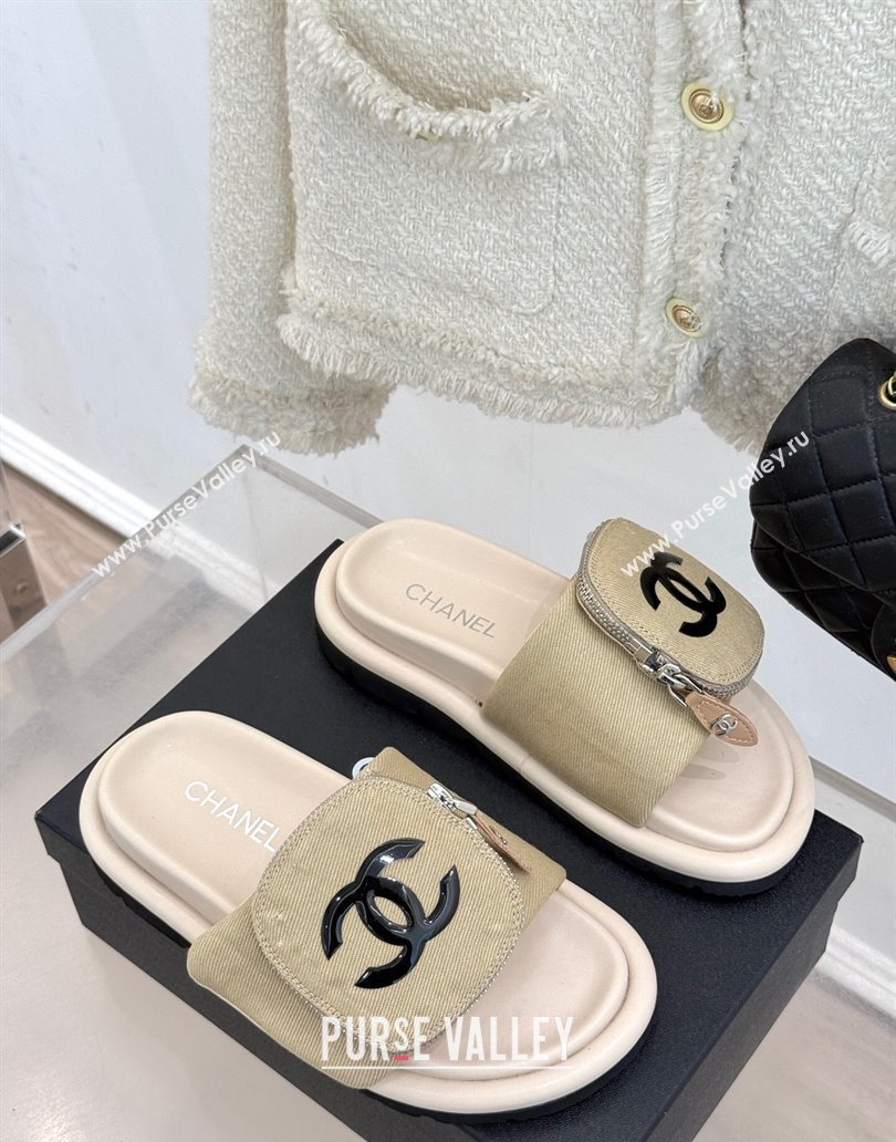 Chanel Canvas Pillow Slides Sandal with Zip Pouch Beige 2025 CH041614 (MD-250416100)