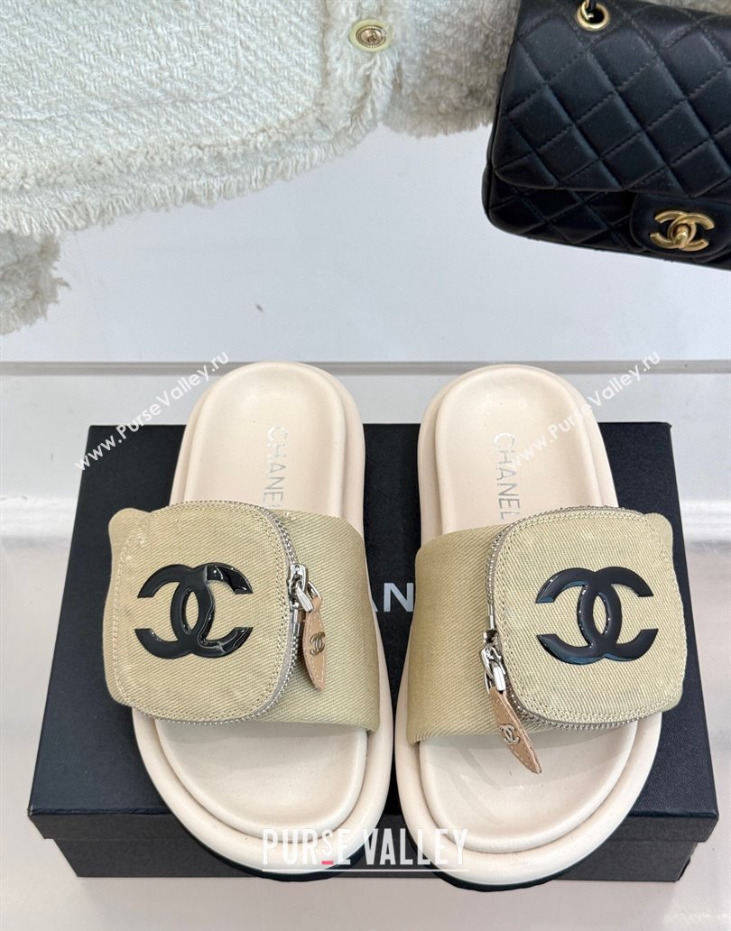 Chanel Canvas Pillow Slides Sandal with Zip Pouch Beige 2025 CH041614 (MD-250416100)