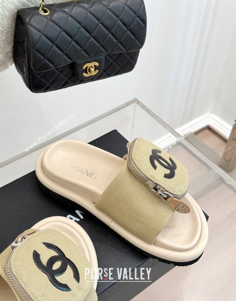 Chanel Canvas Pillow Slides Sandal with Zip Pouch Beige 2025 CH041614 (MD-250416100)