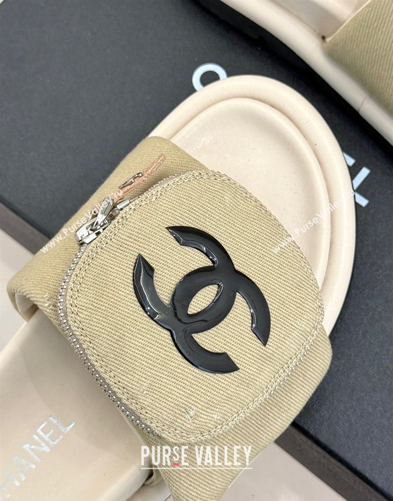 Chanel Canvas Pillow Slides Sandal with Zip Pouch Beige 2025 CH041614 (MD-250416100)