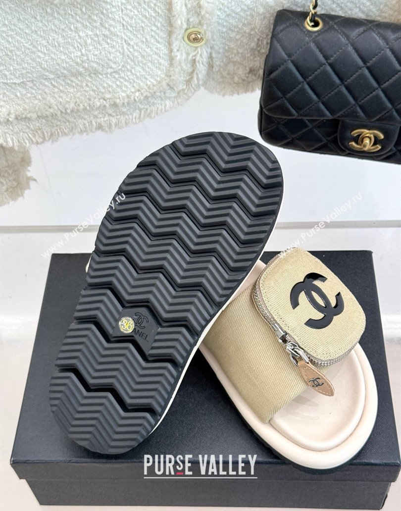 Chanel Canvas Pillow Slides Sandal with Zip Pouch Beige 2025 CH041614 (MD-250416100)