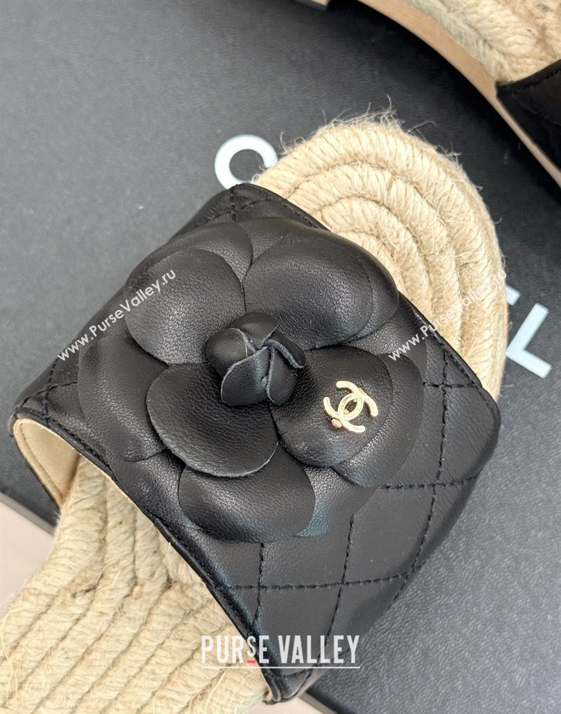 Chanel Calfskin Platform Slides Sandal 4cm with Camellia Black 2025 CH041608 (MD-250416058)