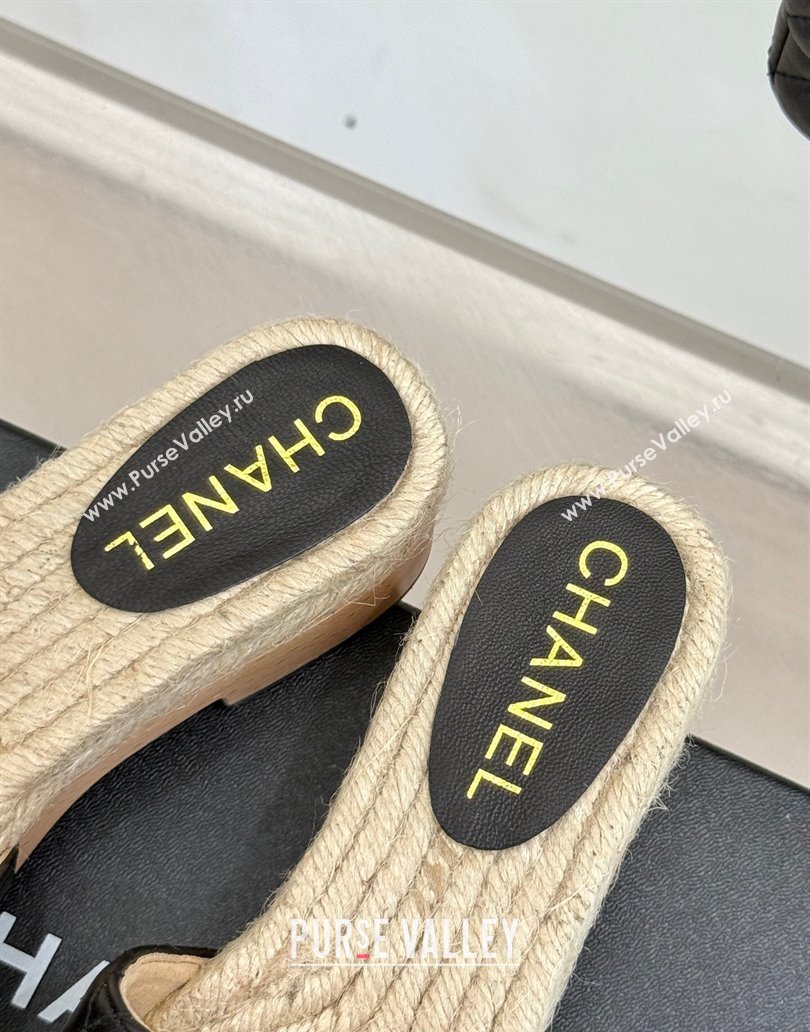 Chanel Calfskin Platform Slides Sandal 4cm with Camellia Black 2025 CH041608 (MD-250416058)