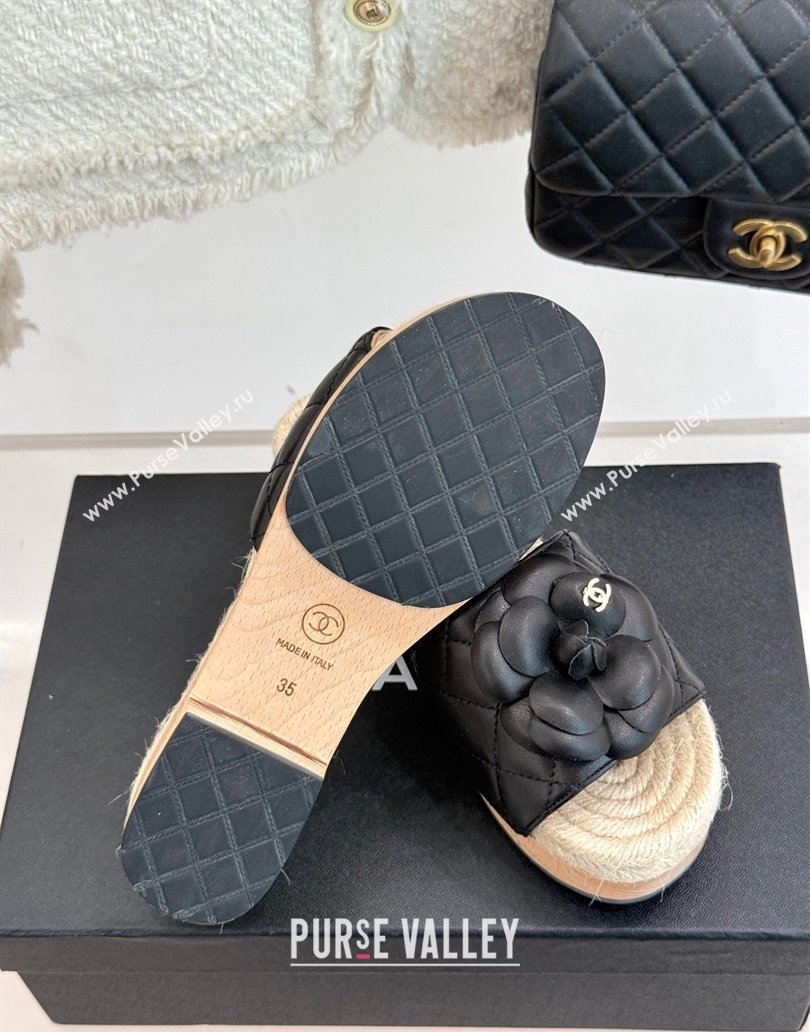 Chanel Calfskin Platform Slides Sandal 4cm with Camellia Black 2025 CH041608 (MD-250416058)