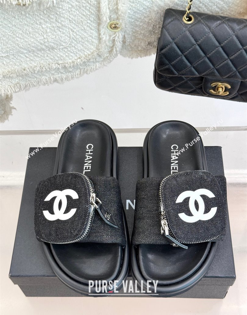Chanel Canvas Pillow Slides Sandal with Zip Pouch Black 2025 CH041614 (MD-250416104)