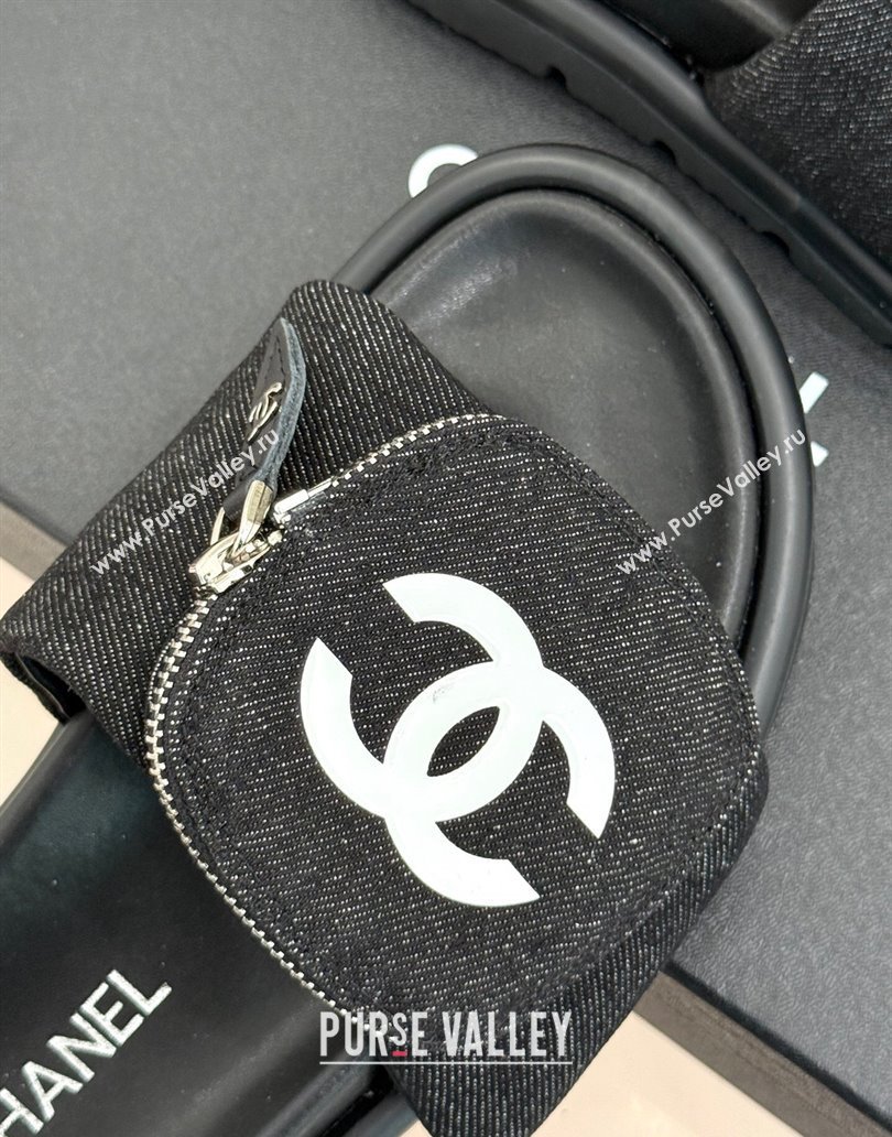 Chanel Canvas Pillow Slides Sandal with Zip Pouch Black 2025 CH041614 (MD-250416104)