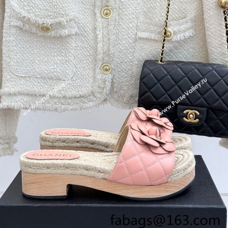 Chanel Calfskin Platform Slides Sandal 4cm with Camellia Light Pink 2025 CH041608 (MD-250416059)