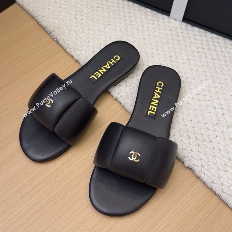 Chanel Overlap Calfskin Flat Slides Sandal Black 2025 CH041615 (MD-250416105)