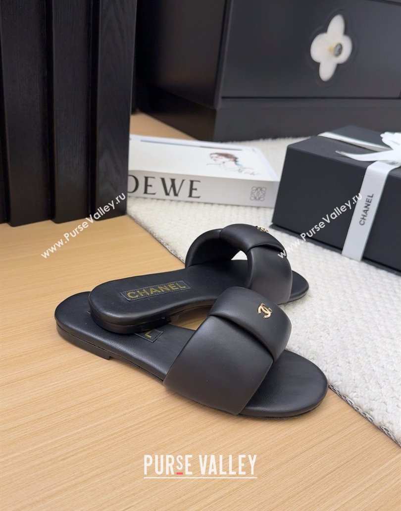 Chanel Overlap Calfskin Flat Slides Sandal Black 2025 CH041615 (MD-250416105)