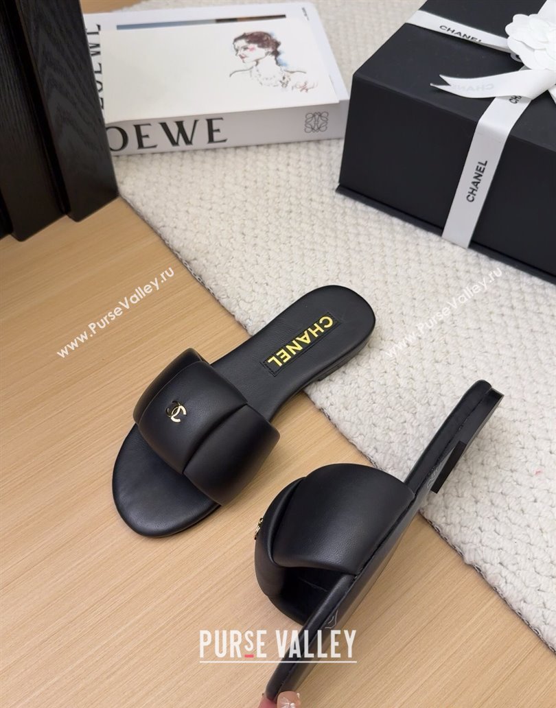 Chanel Overlap Calfskin Flat Slides Sandal Black 2025 CH041615 (MD-250416105)